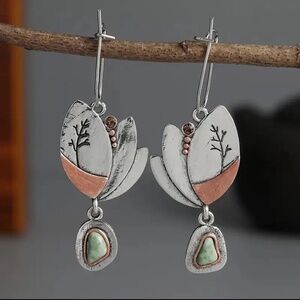 Elegant Silver and Copper Vintage Elegant Novelty Leaf Creative Earrings